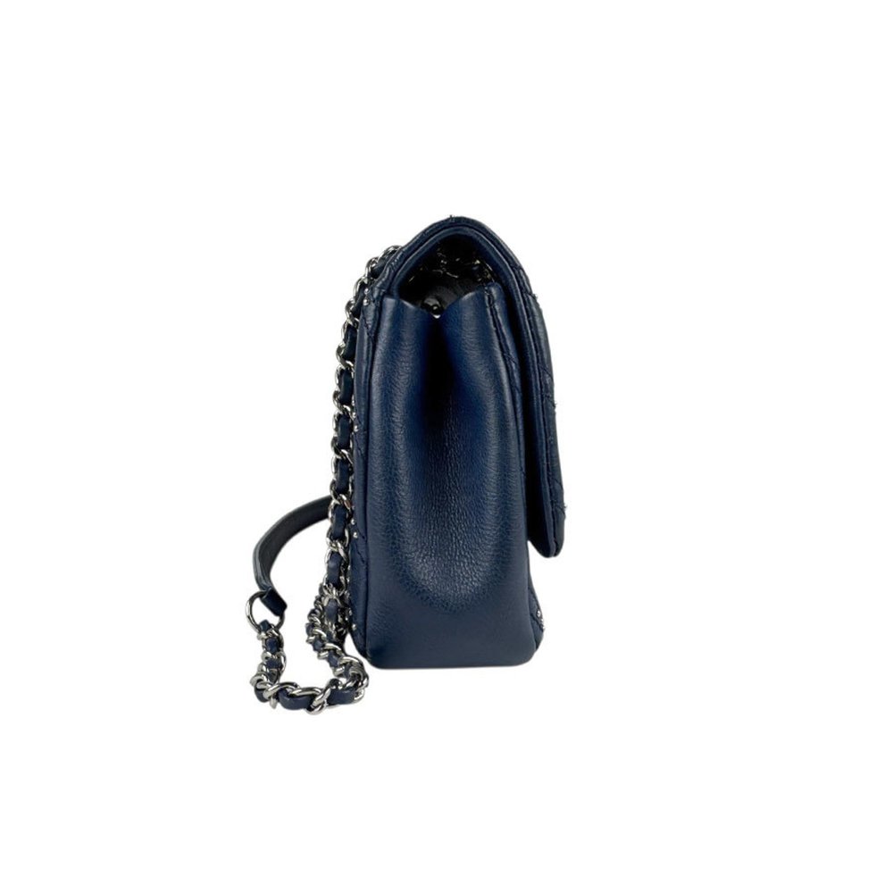 CHANEL Shoulder Bag V-Stitch Leather Metal Navy Silver Women's z5249 - Picture 2 of 5